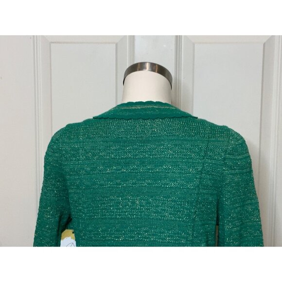 Manouch Pauline Teal Green & Metallic Gold Ruffle Cardigan, Size M - Picture 7 of 11